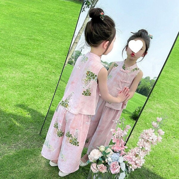 New Chinese-Style Outfit, Two-Piece Set for Girls