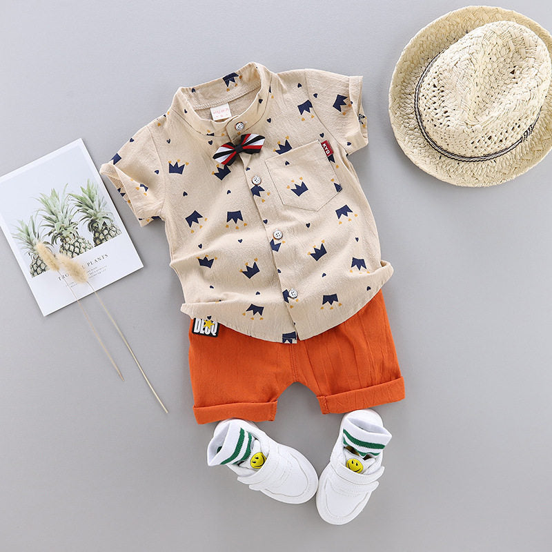 New Trendy Handsome Boy's Casual Two-Piece Short-Sleeved Summer Suit