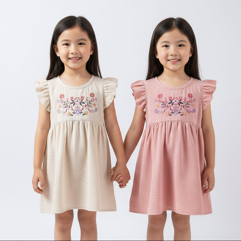 Printed Flutter Sleeve Casual Dress – Soft & Trendy Versatile Baby Outfit