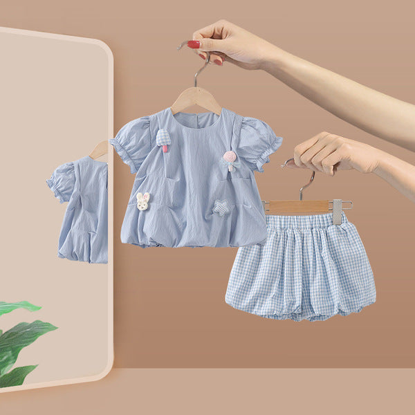 Baby Girl Puff Sleeve Top & Lantern Shorts Set