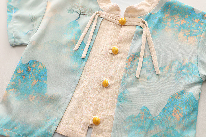 Trendy National Style Short Sleeve Summer Suit