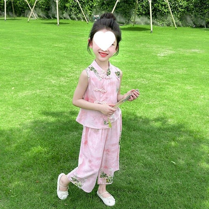 New Chinese-Style Outfit, Two-Piece Set for Girls