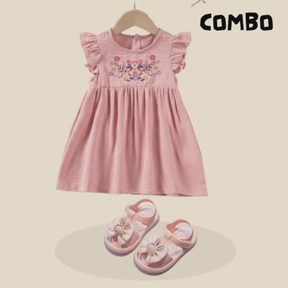 Printed Flutter Sleeve Casual Dress – Soft & Trendy Versatile Baby Outfit