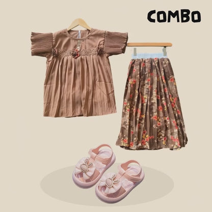 Floral Skirt Set & Butterfly Princess Shoes Combo