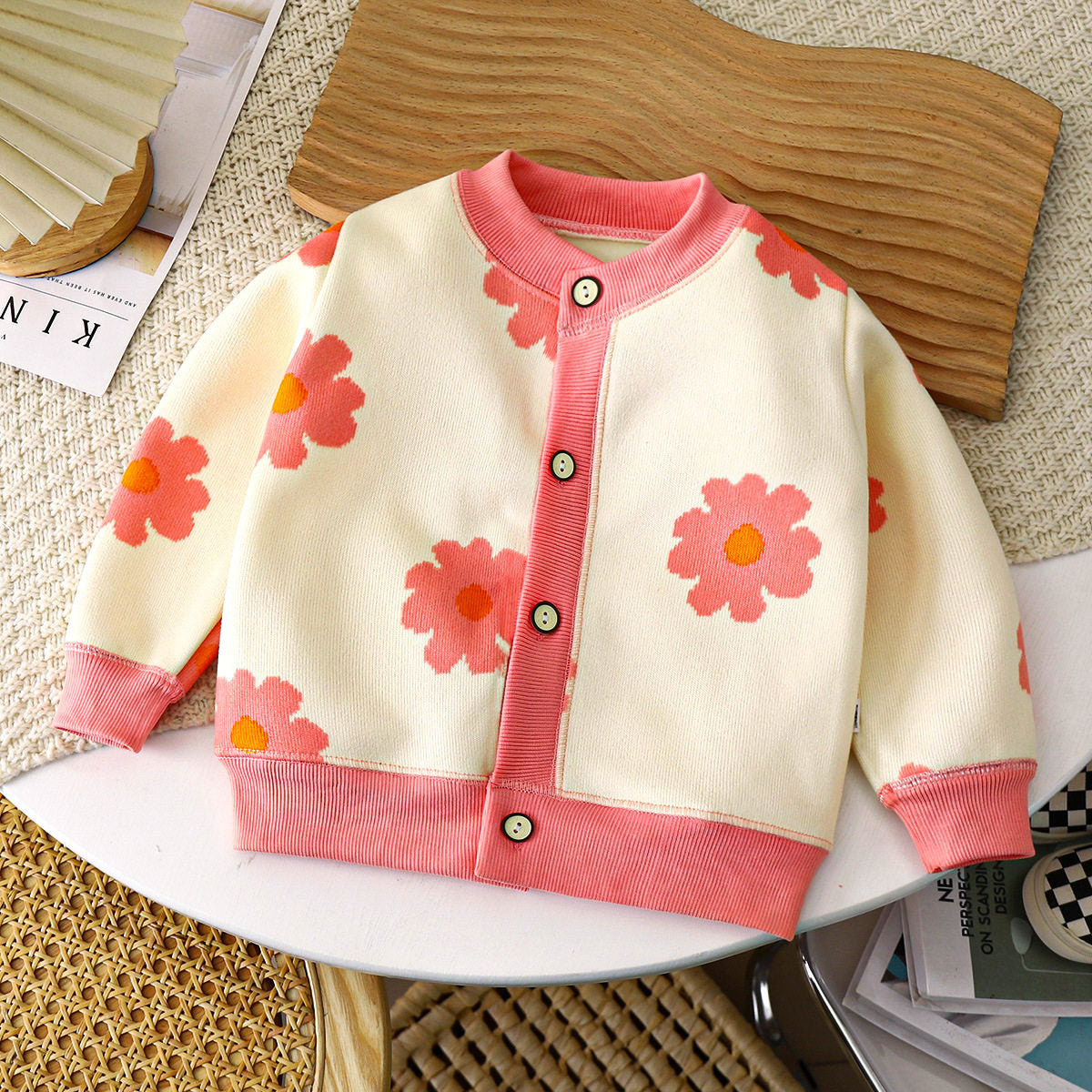 Boys and Girls Autumn and Winter Floral Knit Cardigan