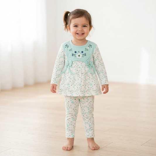 All-Season Floral Mint Green Top with Pants