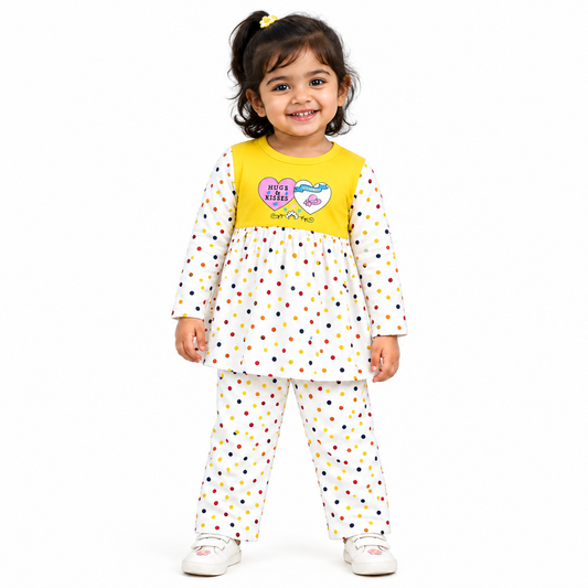 All-Season Polka Dot Full Sleeve Top with Pants