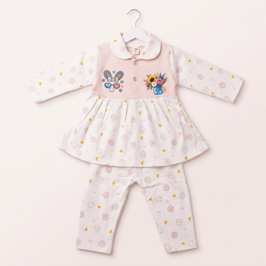 All-Season Floral and Heart Design Top with Pants