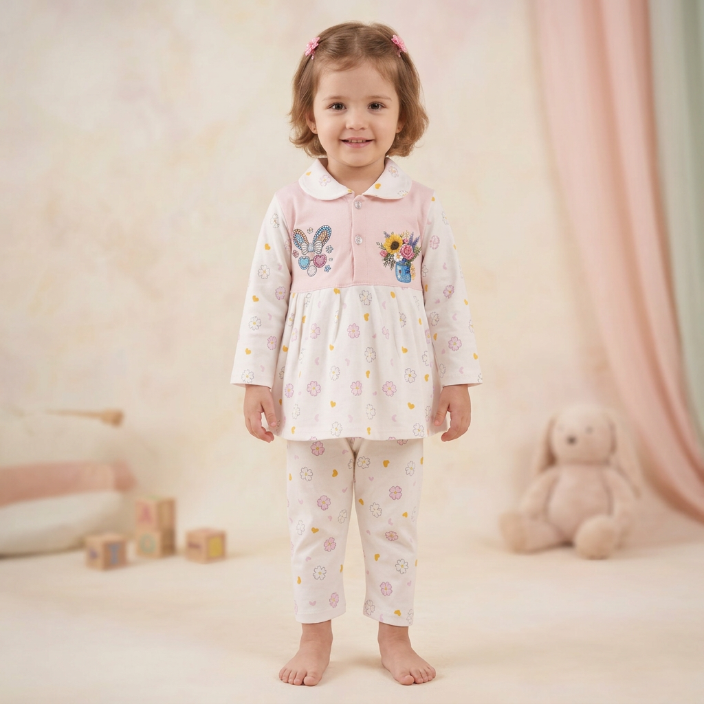 All-Season Floral and Heart Design Top with Pants