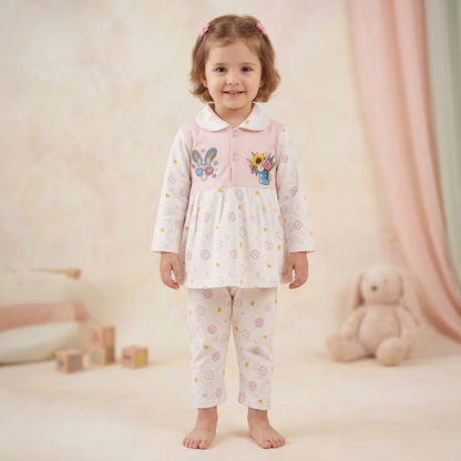 All-Season Floral and Heart Design Top with Pants