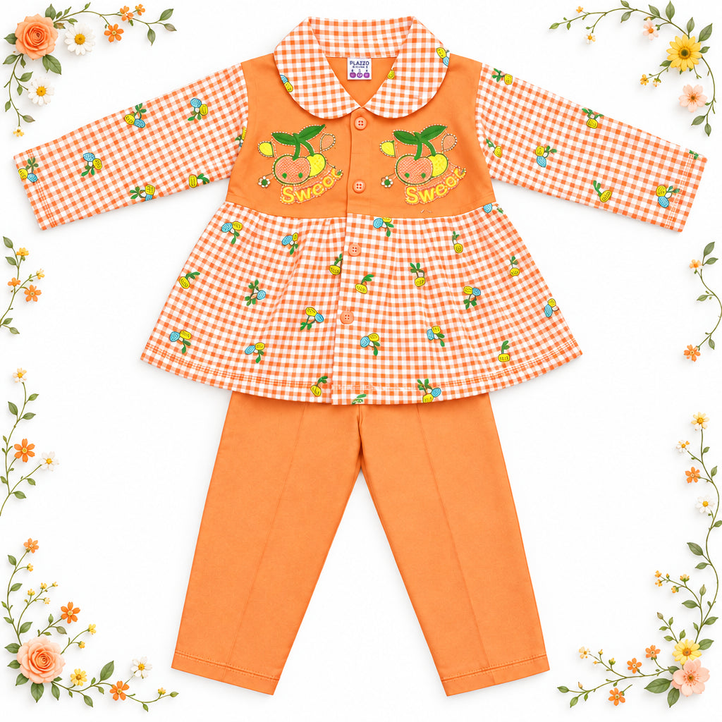 All-Season Checkered Sweet Orange Top with Pants