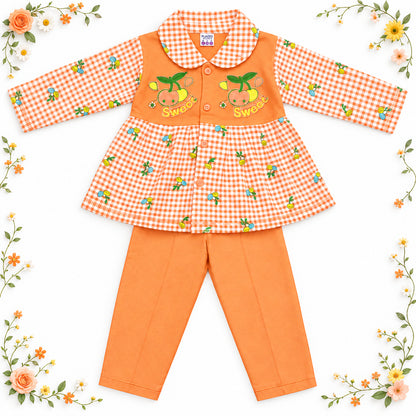 All-Season Checkered Sweet Orange Top with Pants
