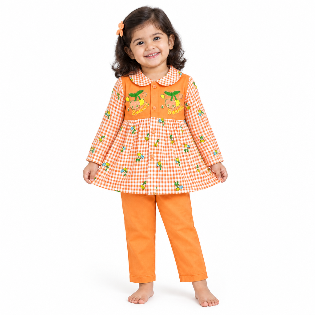 All-Season Checkered Sweet Orange Top with Pants