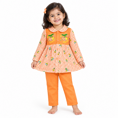 All-Season Checkered Sweet Orange Top with Pants
