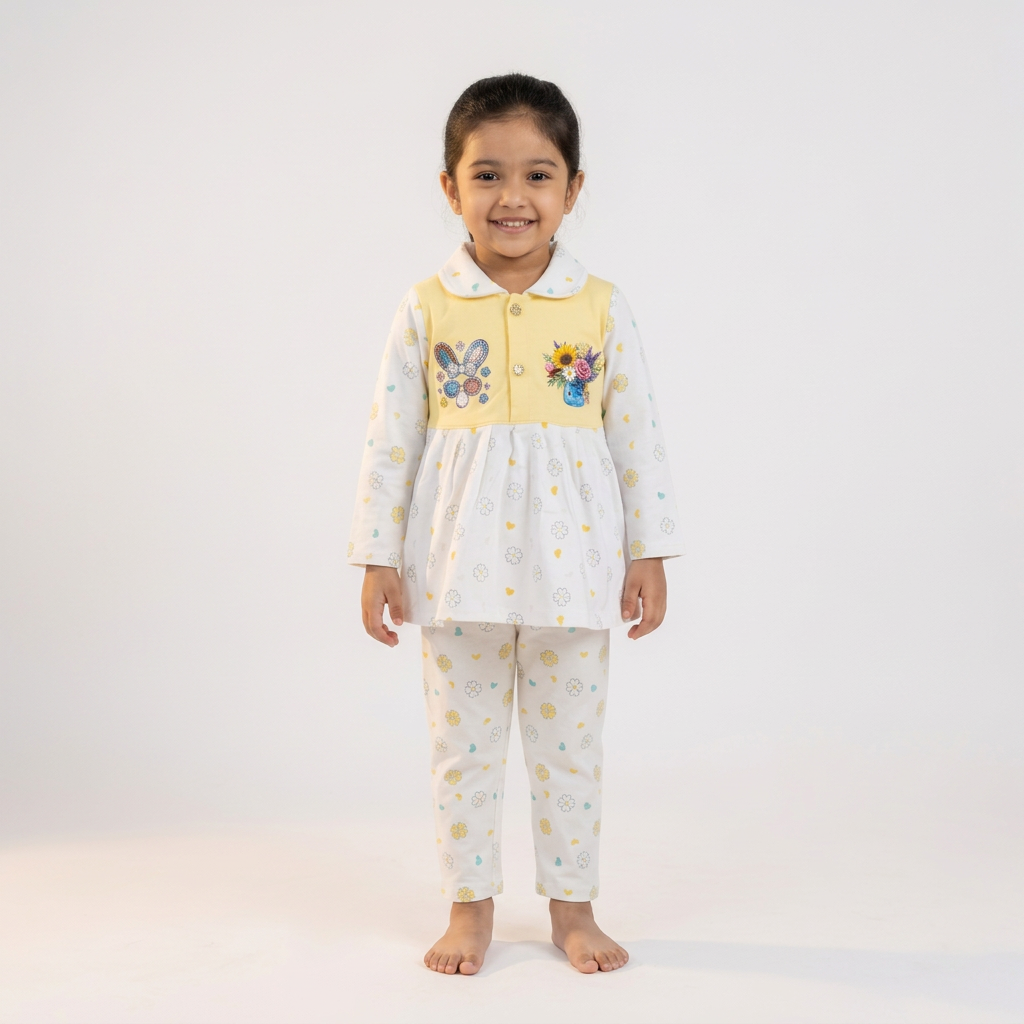 All-Season Floral and Heart Design Top with Pants