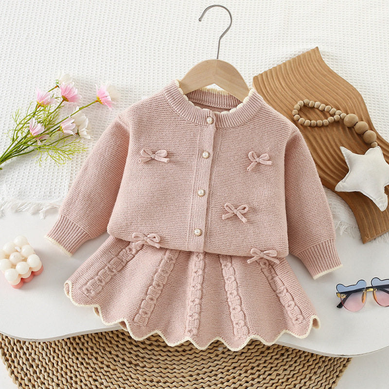 Korean Style Knitted Bow Sweater Skirt Set