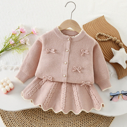 Korean Style Knitted Bow Sweater Skirt Set