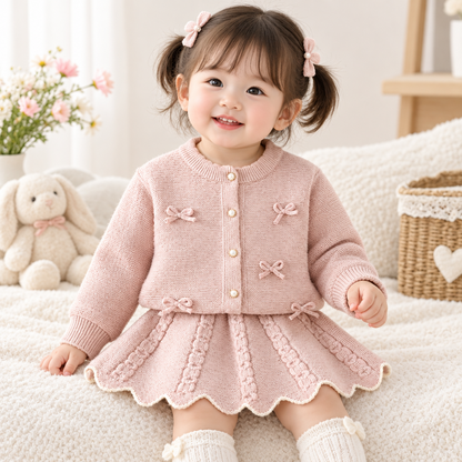Korean Style Knitted Bow Sweater Skirt Set