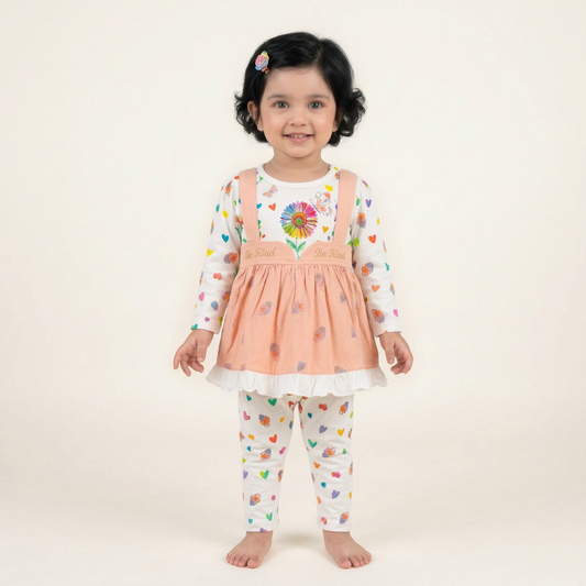 All-Season Floral Applique Peach Top with Pants