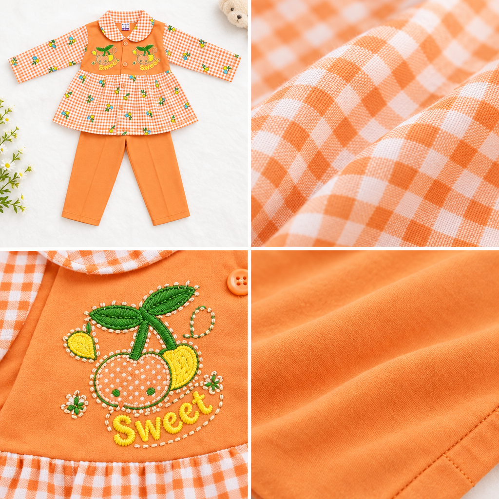 All-Season Checkered Sweet Orange Top with Pants