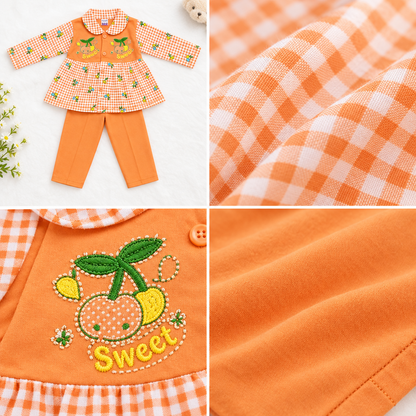 All-Season Checkered Sweet Orange Top with Pants