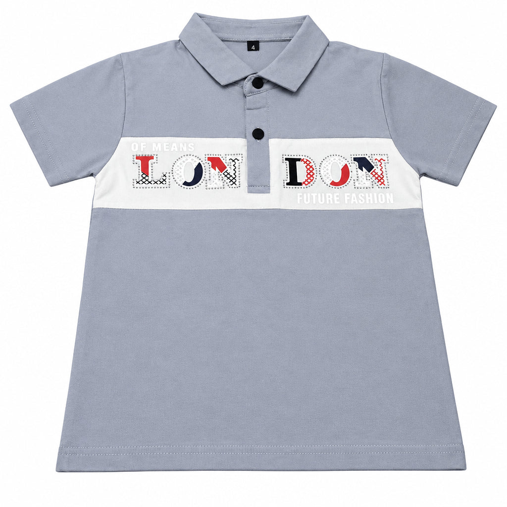 Grey London Print Stylish Polo T-Shirt
