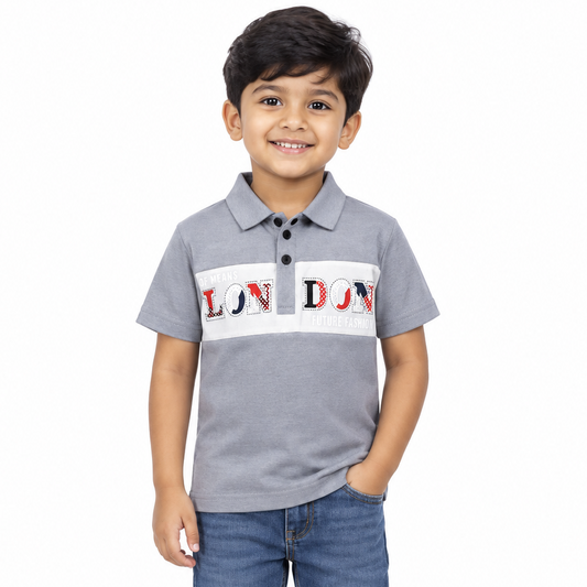 Grey London Print Stylish Polo T-Shirt