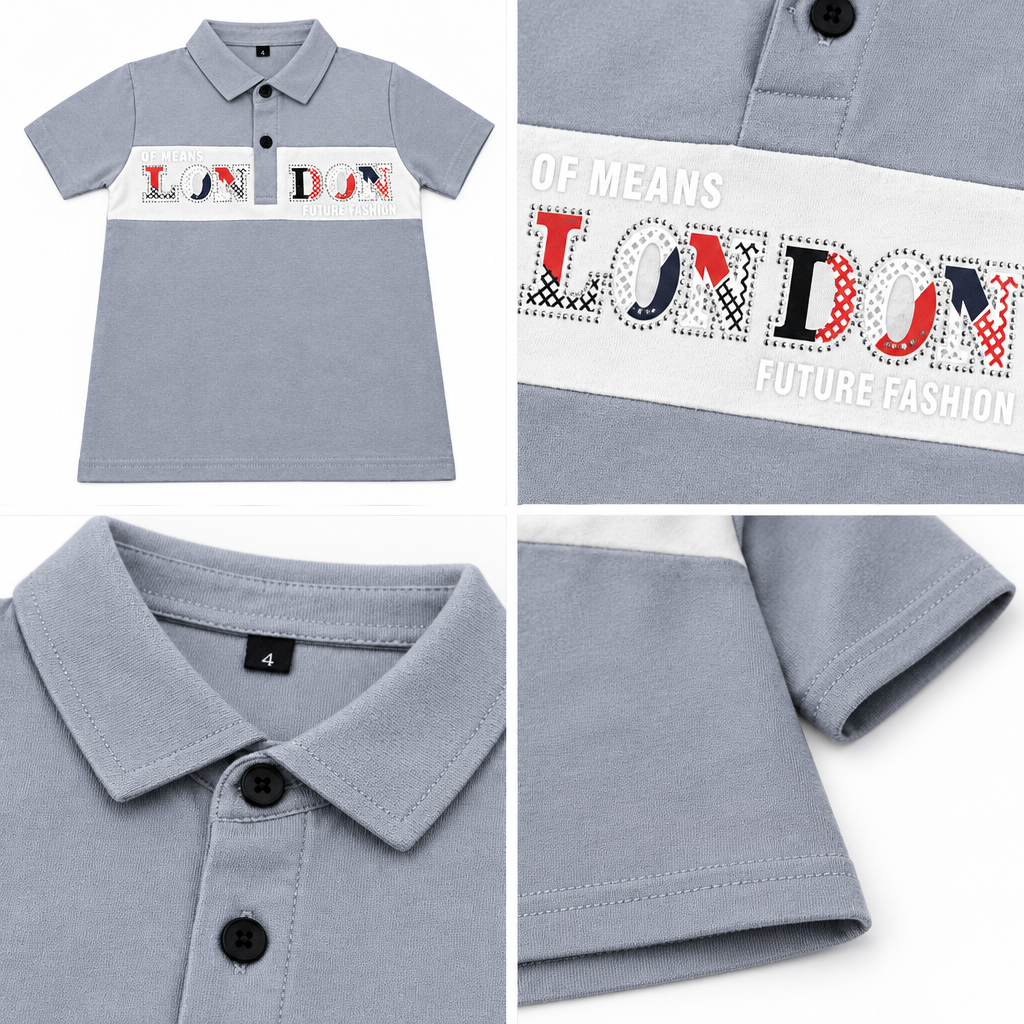 Grey London Print Stylish Polo T-Shirt