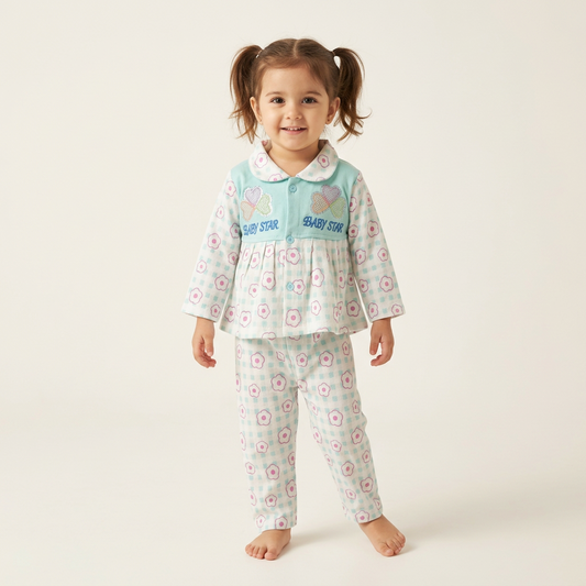 All-Season Checkered Floral and Star Design Top with Pants