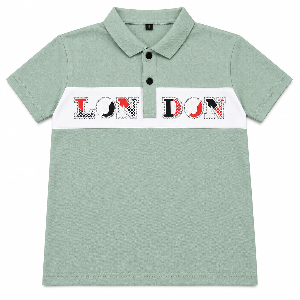 Sage Green London Print Stylish Polo T-Shirt