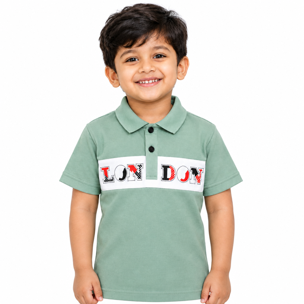Sage Green London Print Stylish Polo T-Shirt