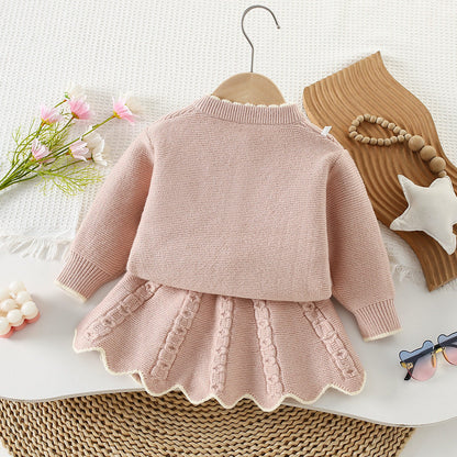 Korean Style Knitted Bow Sweater Skirt Set