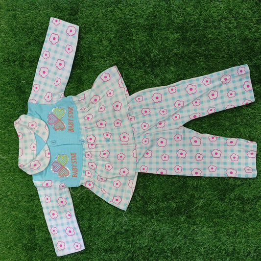 All-Season Checkered Floral and Star Design Top with Pants