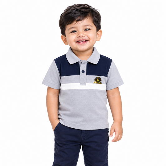 Grey Contrast Stylish Polo T-Shirt